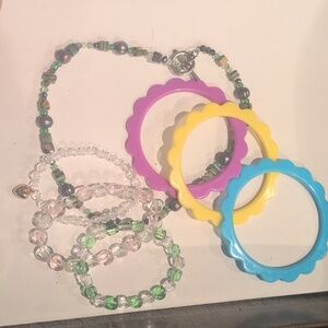 Colorful Glass Beaded Necklace 16" With Bonus Bracelets